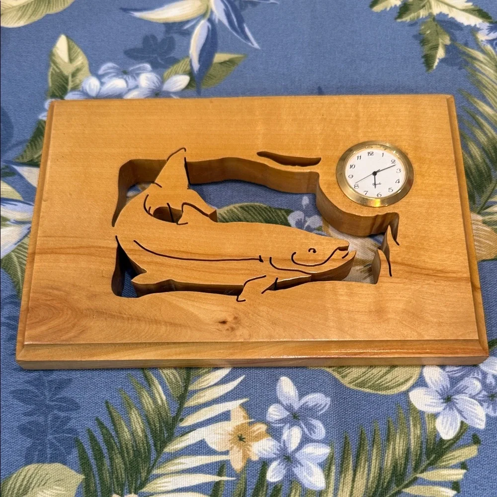 Wooden Fish Clock Decor salmon